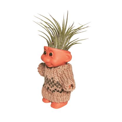 Air Plant Holder Cute Troll with Tan Green Sweater