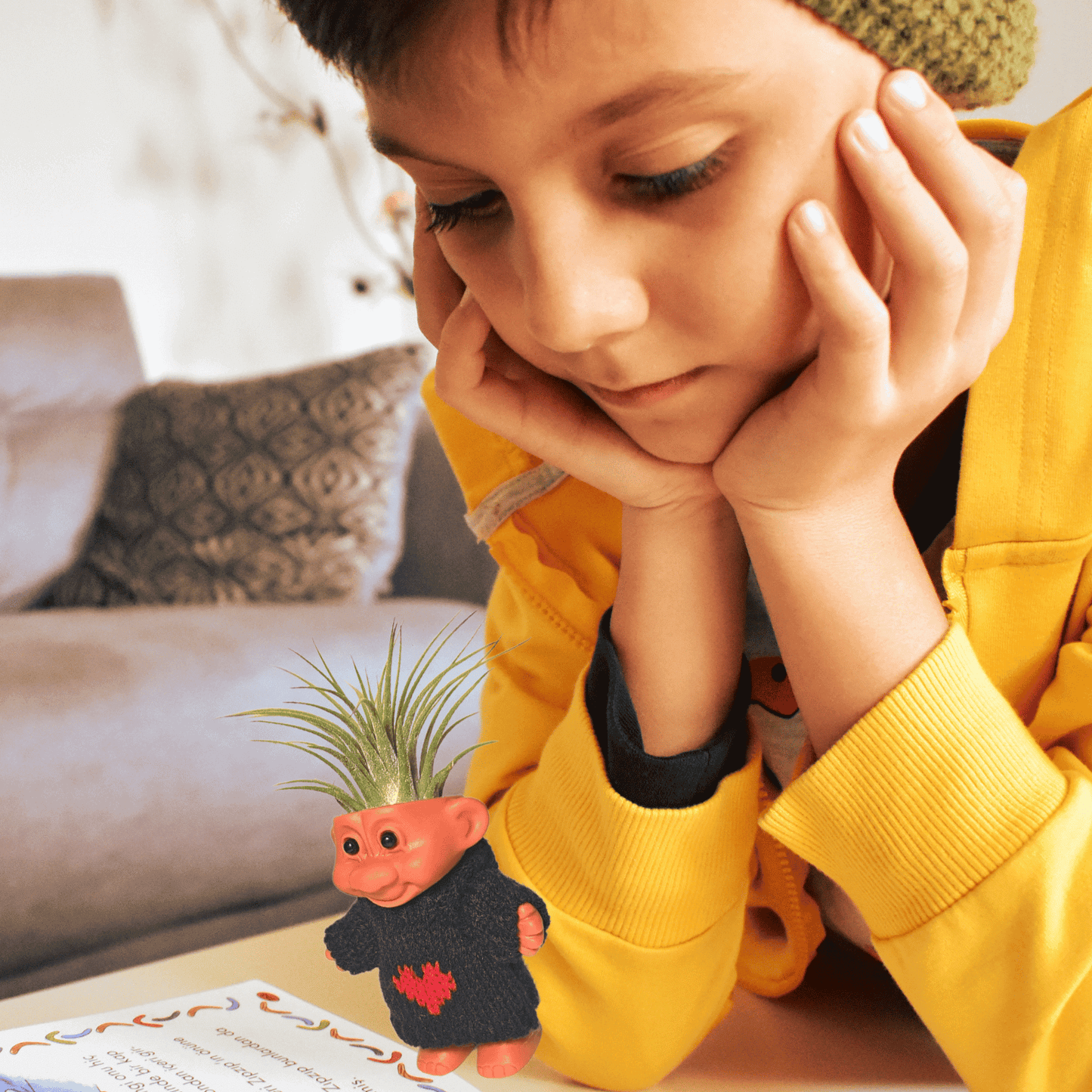 Air Plant Holder Troll With Navy Heart Sweater
