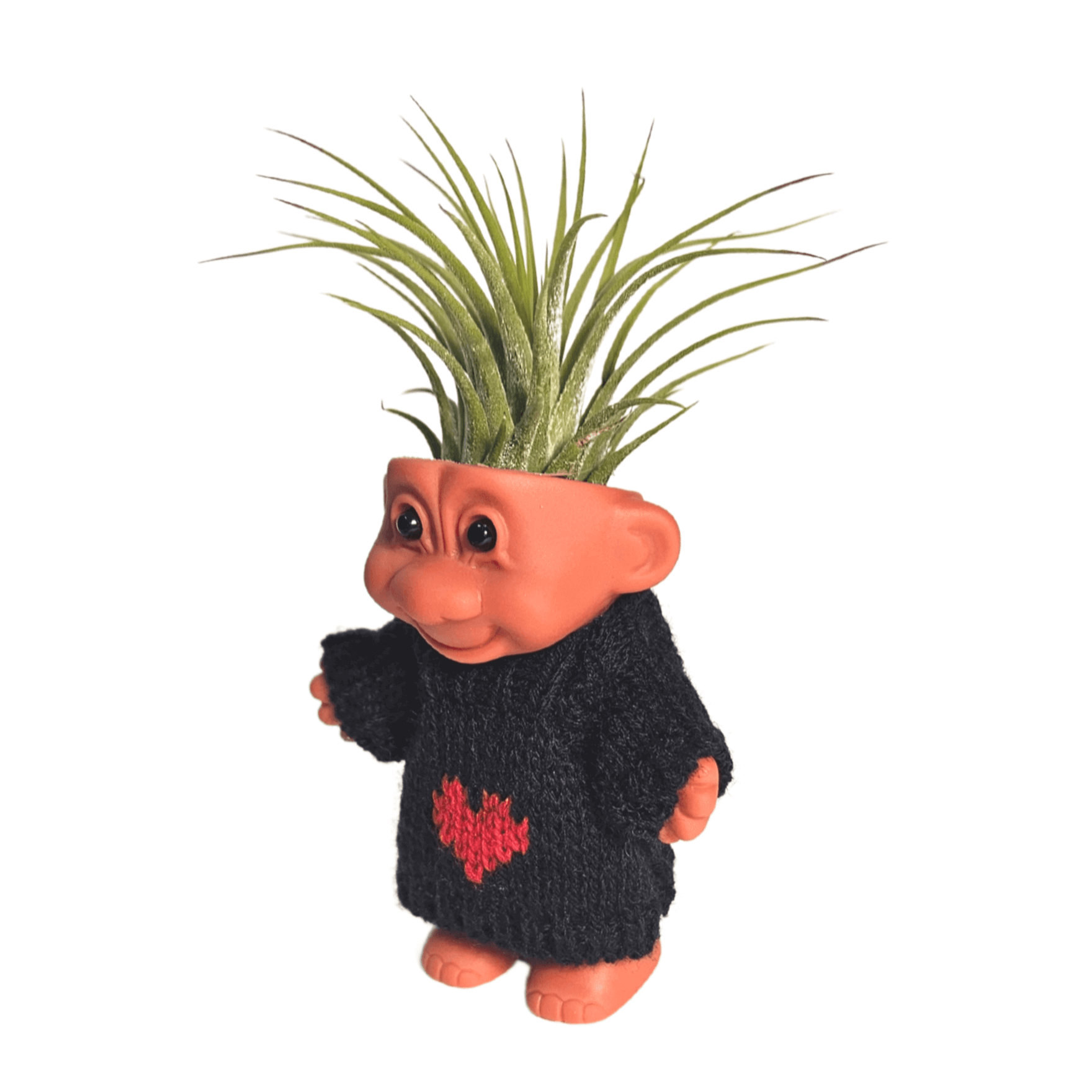 Air Plant Holder Troll With Navy Heart Sweater
