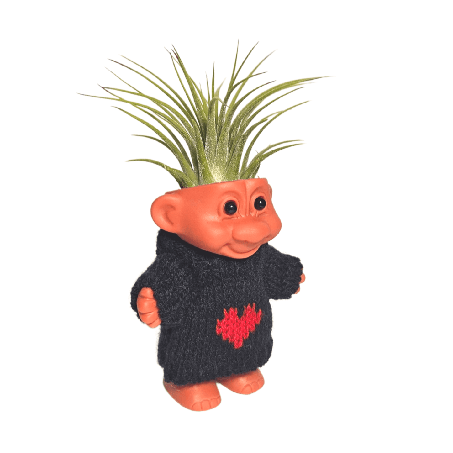 Air Plant Holder Troll With Navy Heart Sweater
