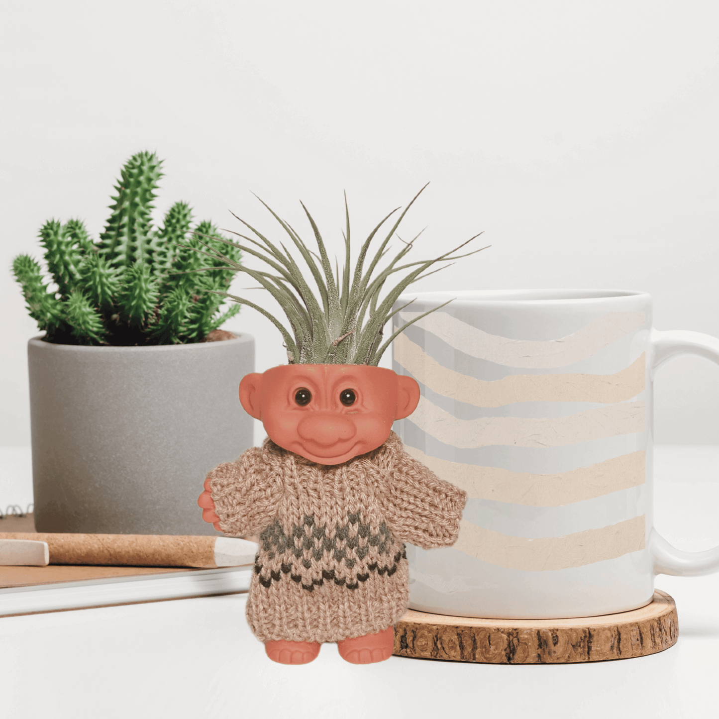 Air Plant Holder Cute Troll with Cozy Sweater