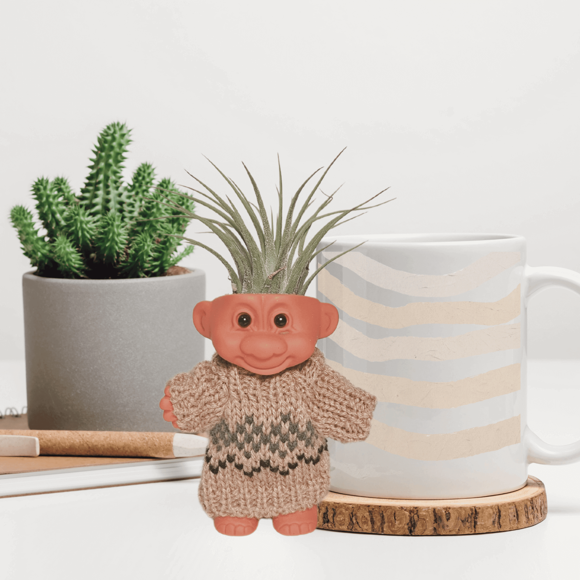 Air Plant Holder Cute Troll with Cozy Sweater